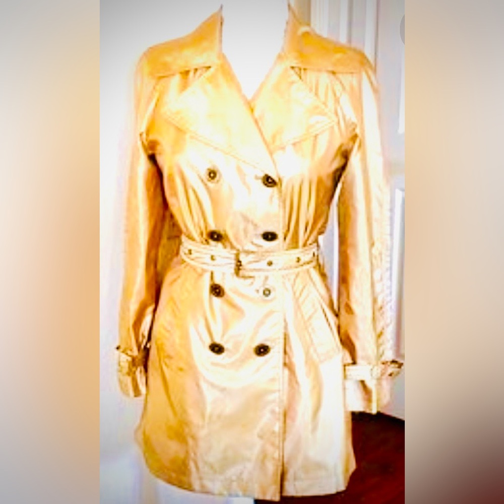 CALVIN KLEIN Vintage Classic Belted Trench Coat, Gold, Small, HTF! EUC